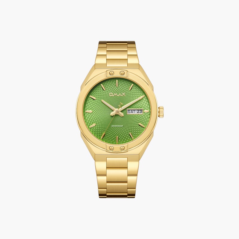 OMAX Gold Tone Stainless Steel Watch with Green Dial - Image 1